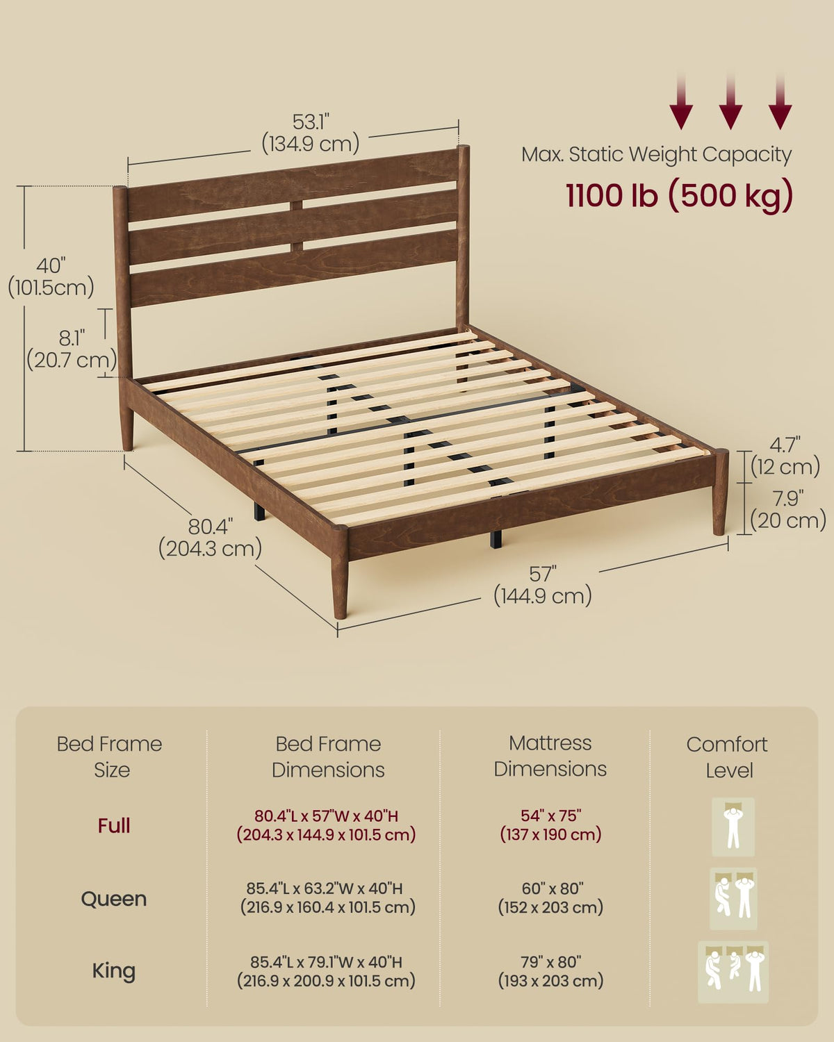Full Wood Platform Bed with Headboard Storage Shelf J544