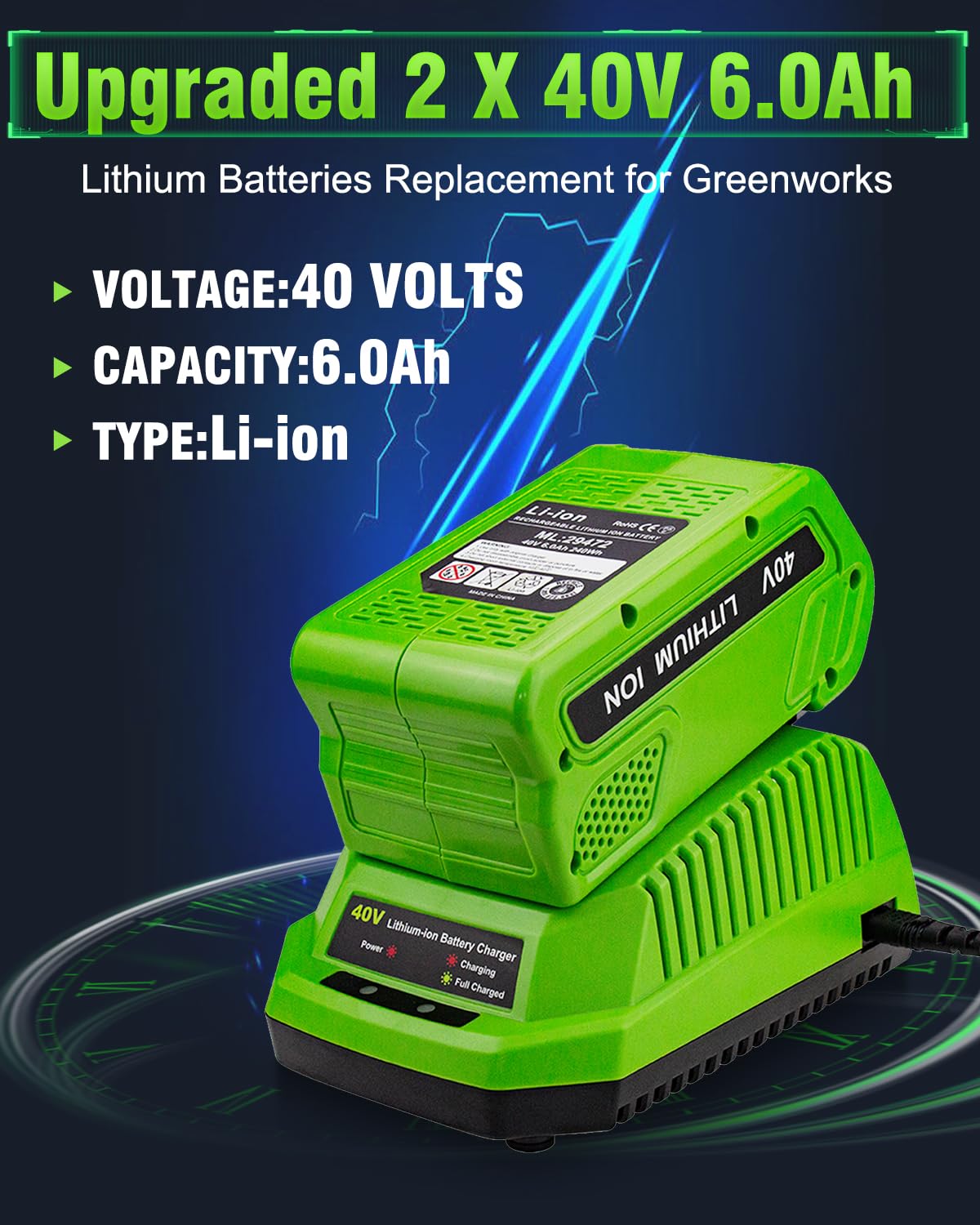 40V 6.0Ah Replacement Battery and Charger A134284