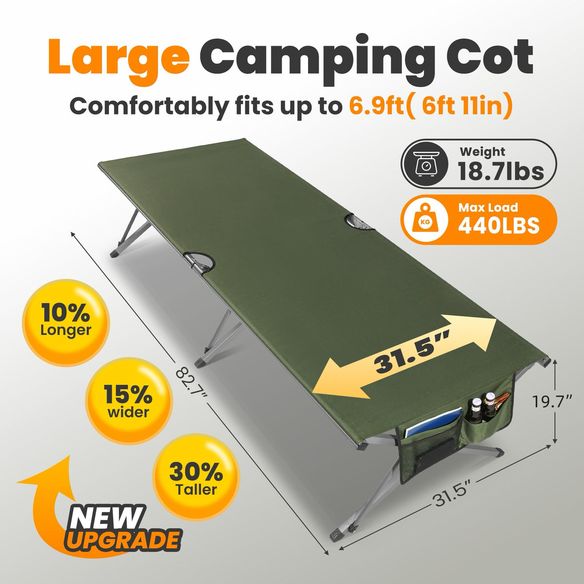 Oversized Folding Camping Cot with Storage Bag I7123