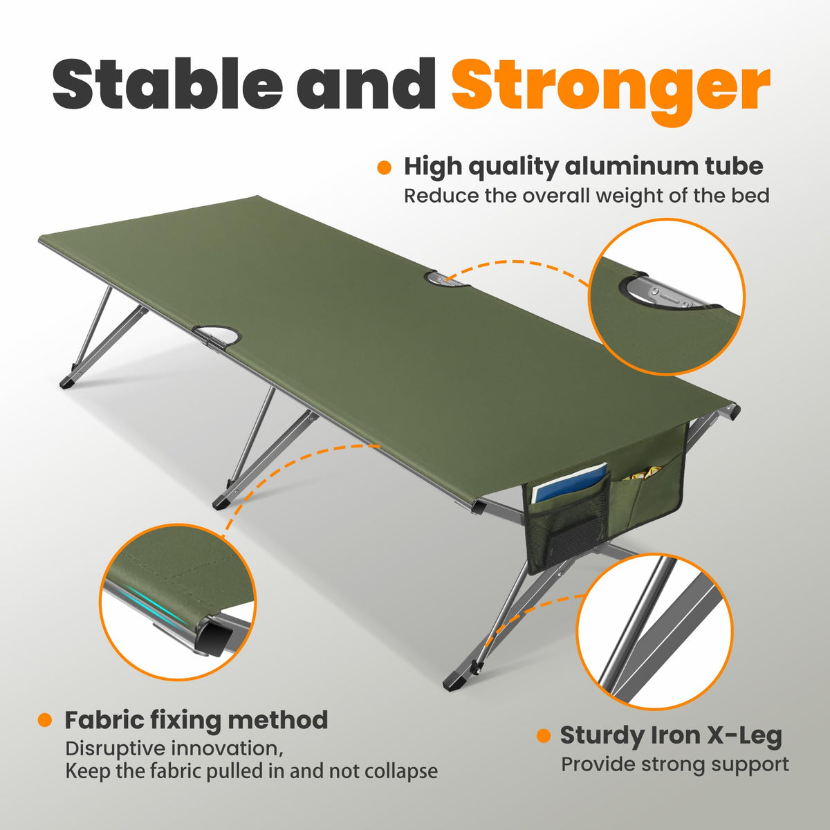 Oversized Folding Camping Cot with Storage Bag I7123