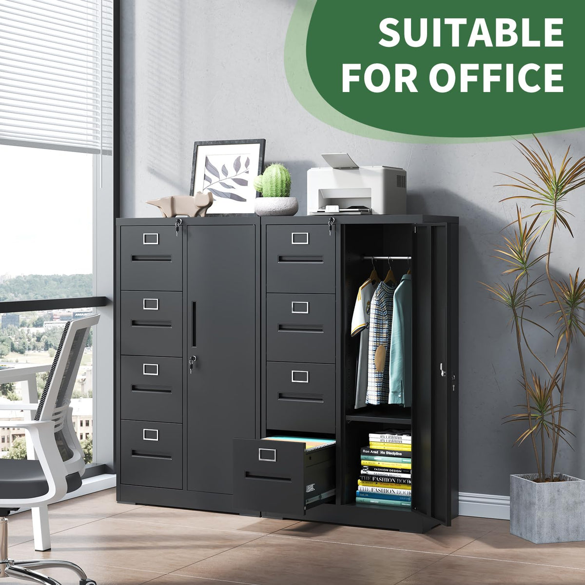 4 Drawer Black Vertical File Cabinet with Lock C667253