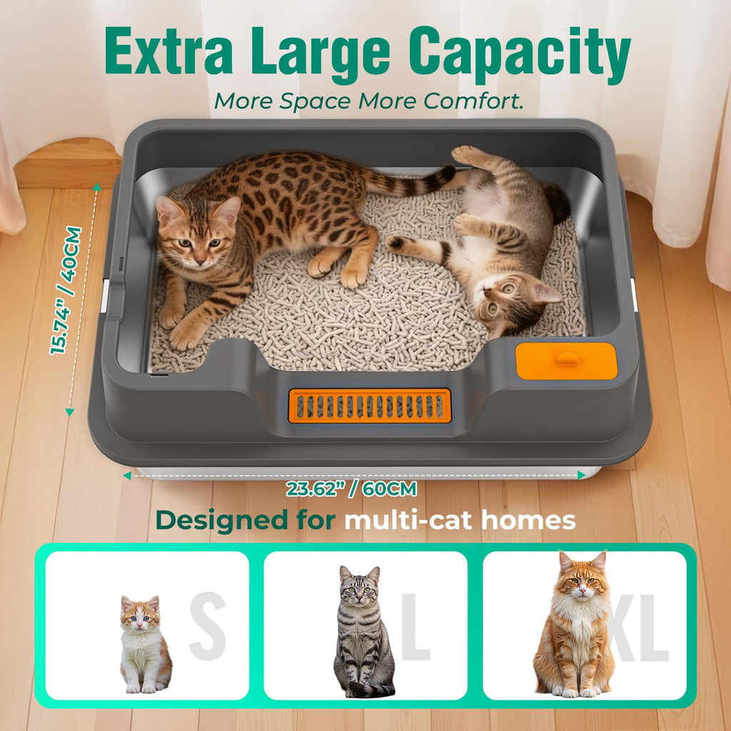 Extra Large Stainless Steel Litter Box with High Sides Q627474