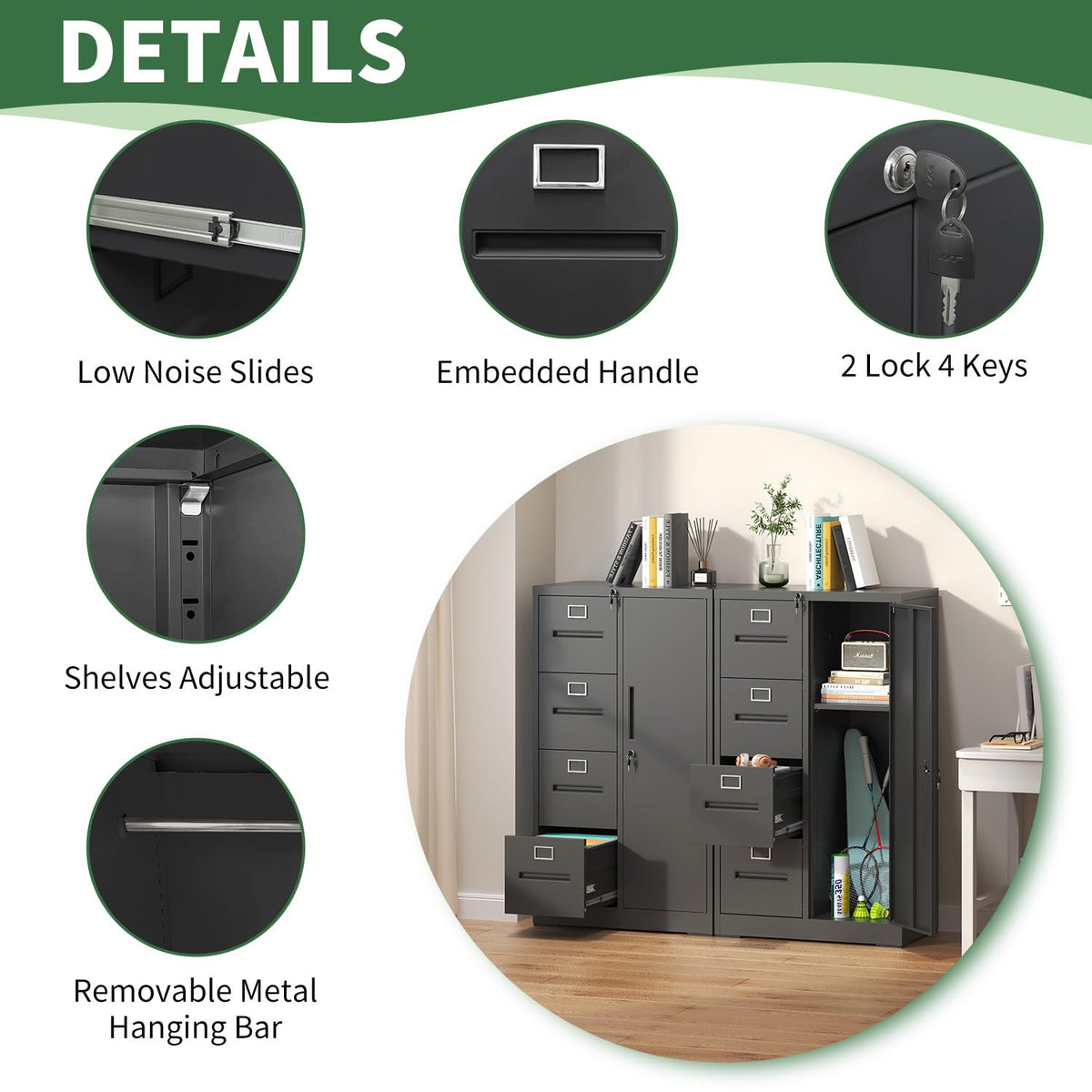 4 Drawer Black Vertical File Cabinet with Lock C667253