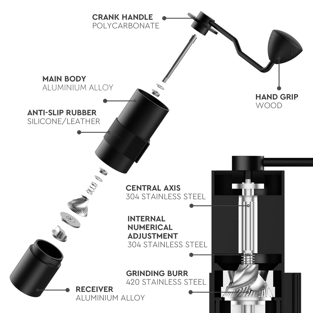 Manual Coffee Grinder with Stainless Steel Conical Burr R9218