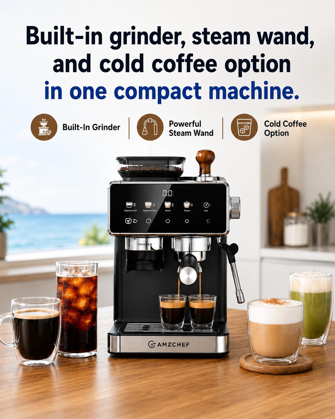 Black 20 Bar Espresso Machine with Grinder B575