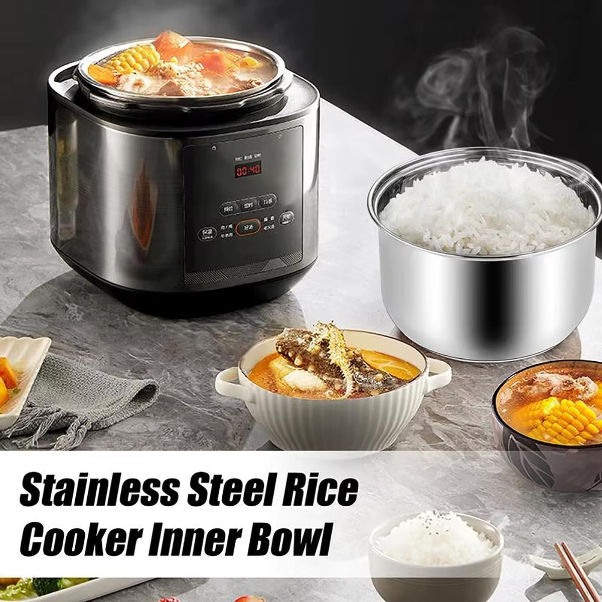 Stainless Steel Rice Cooker Inner Pot with Steamer Basket 3.0L R300343