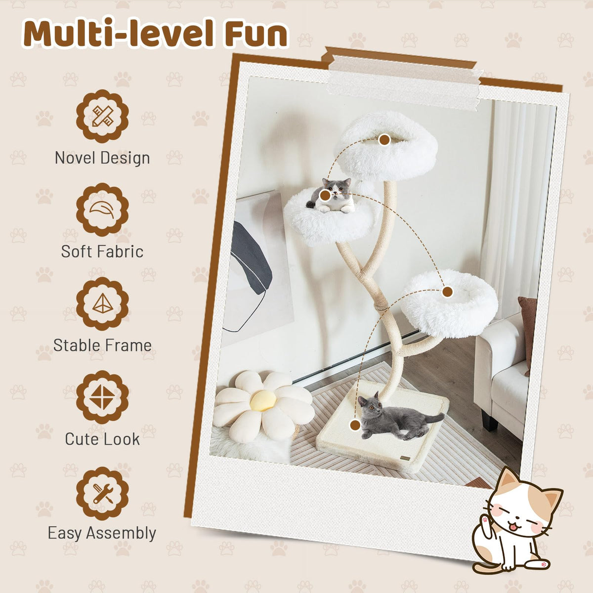 70 Inch Multi-Level Cat Tree with Perches and Scratching Posts J464