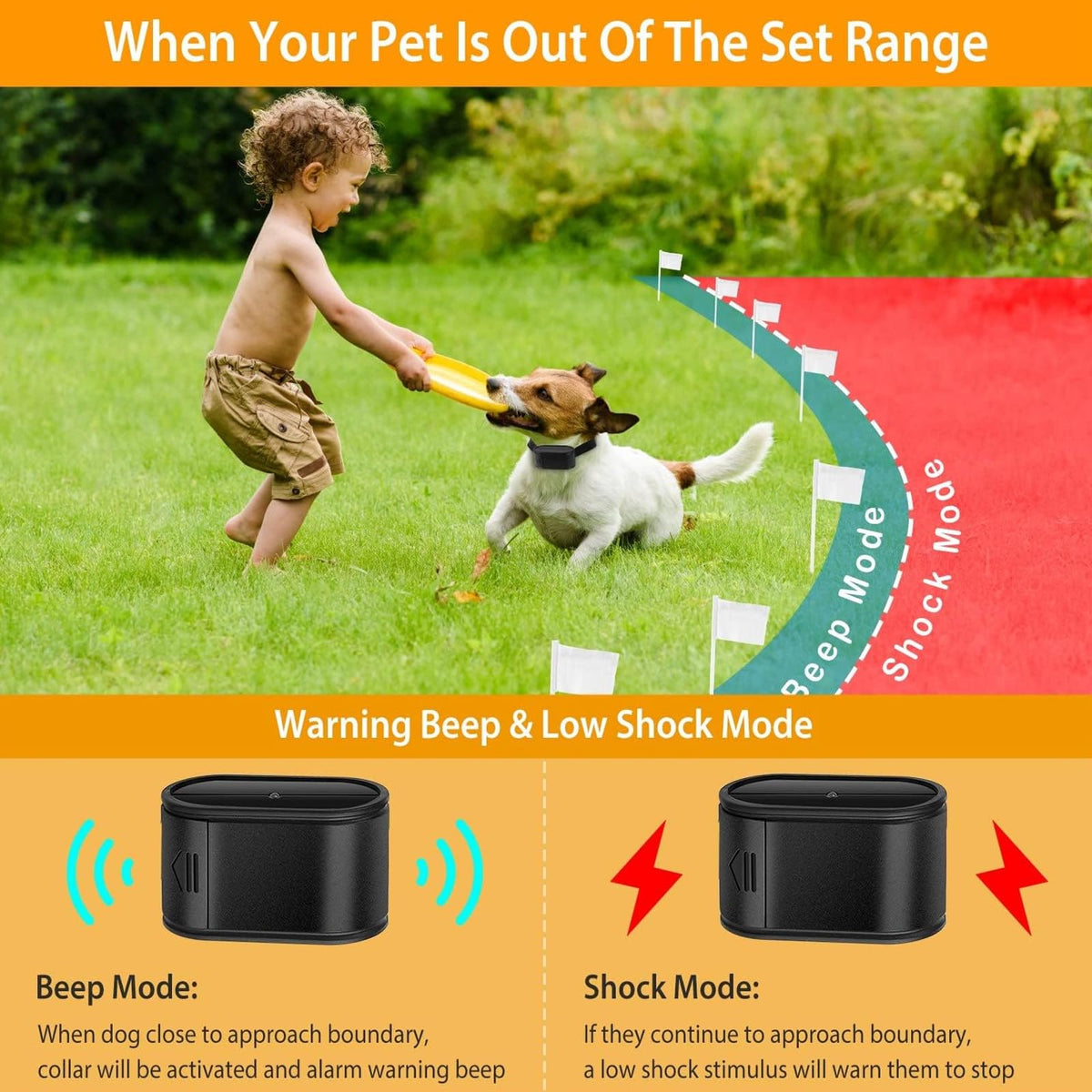 Electronic Dog Fence & Training Shock Collar, 1/2 Acre Waterproof O768965
