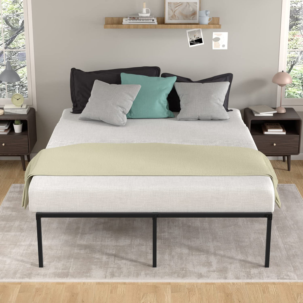 18 Inch Black Metal Full Size Platform Bed Frame with Storage Y896591