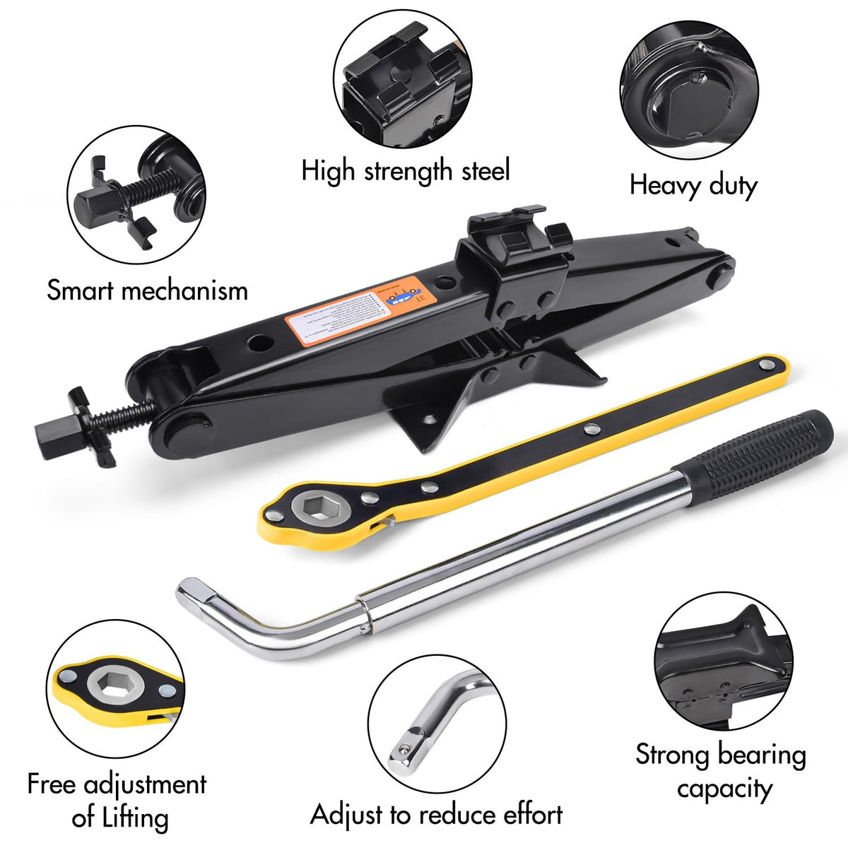 Scissor Car Jack 3 Ton Tire Changing Kit with Lug Wrench O8033