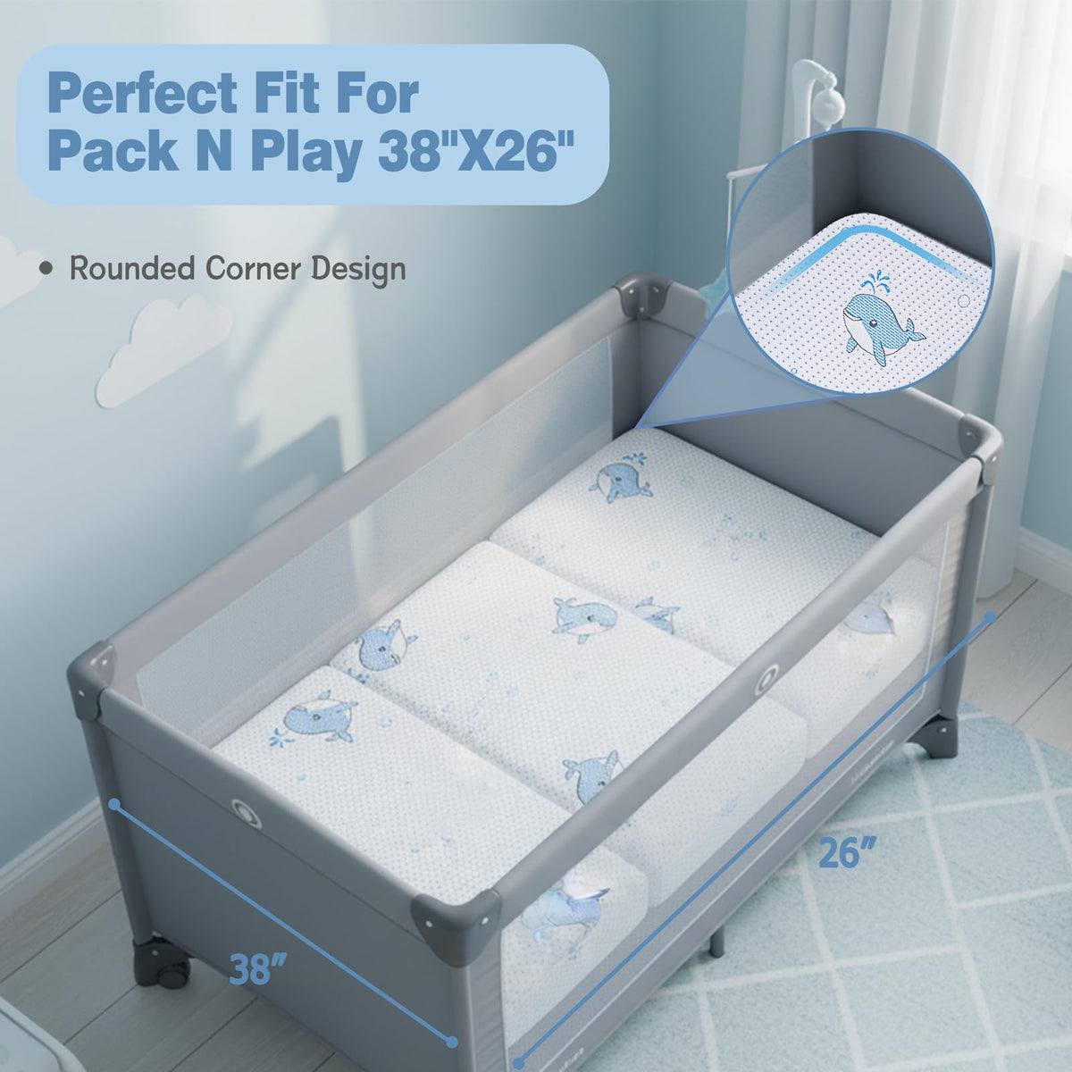 Pack and Play Mattress, 38"x26" Trifold Memory Foam W4402