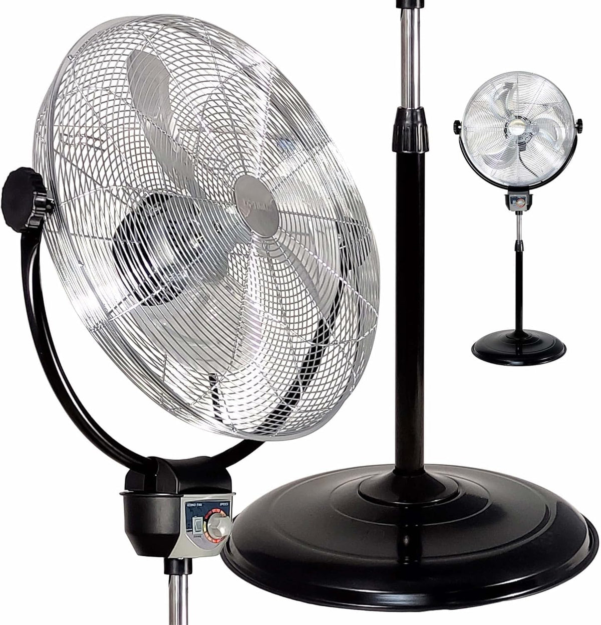 20" 3-Speed Metal Oscillating Stand Fan with Chrome Grill R658