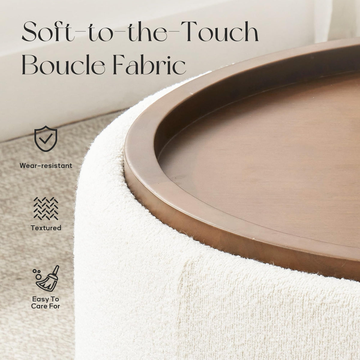 30 Inch Round Boucle Storage Ottoman E695206