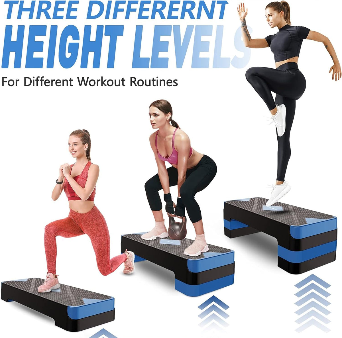 Adjustable Aerobic Exercise Step with 4” 6” 8” Risers W77381