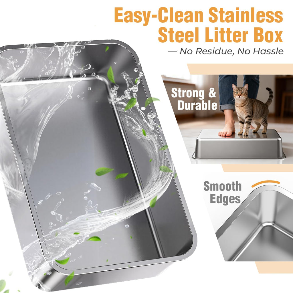 Extra Large Stainless Steel Litter Box with High Sides Q627474