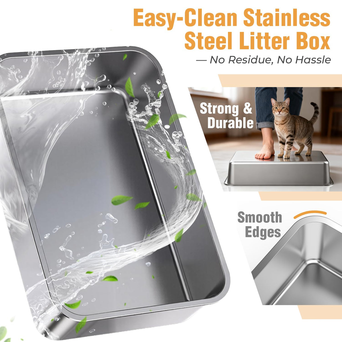 Extra Large Stainless Steel Litter Box with High Sides Q627474
