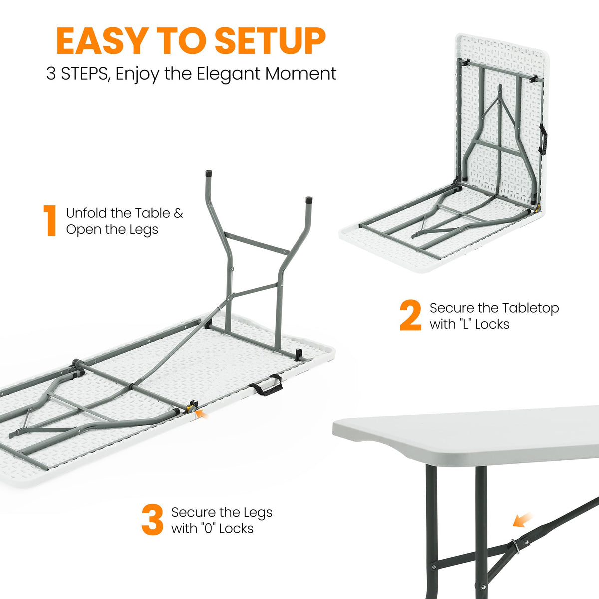6FT White Portable Plastic Folding Table X7575