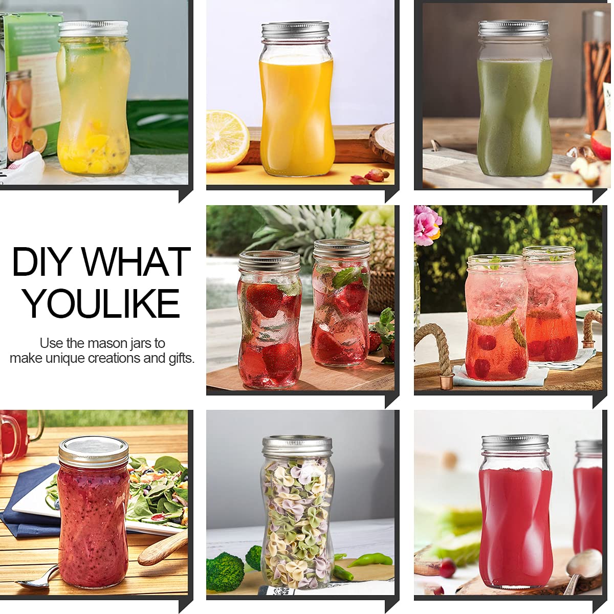16oz Regular Mouth Mason Jars 12 Pack with Lids & Bands E9513