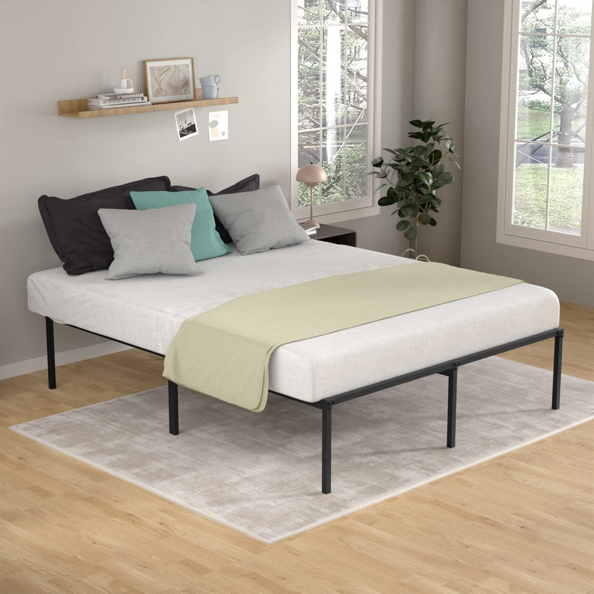 18 Inch Black Metal Full Size Platform Bed Frame with Storage Y896591