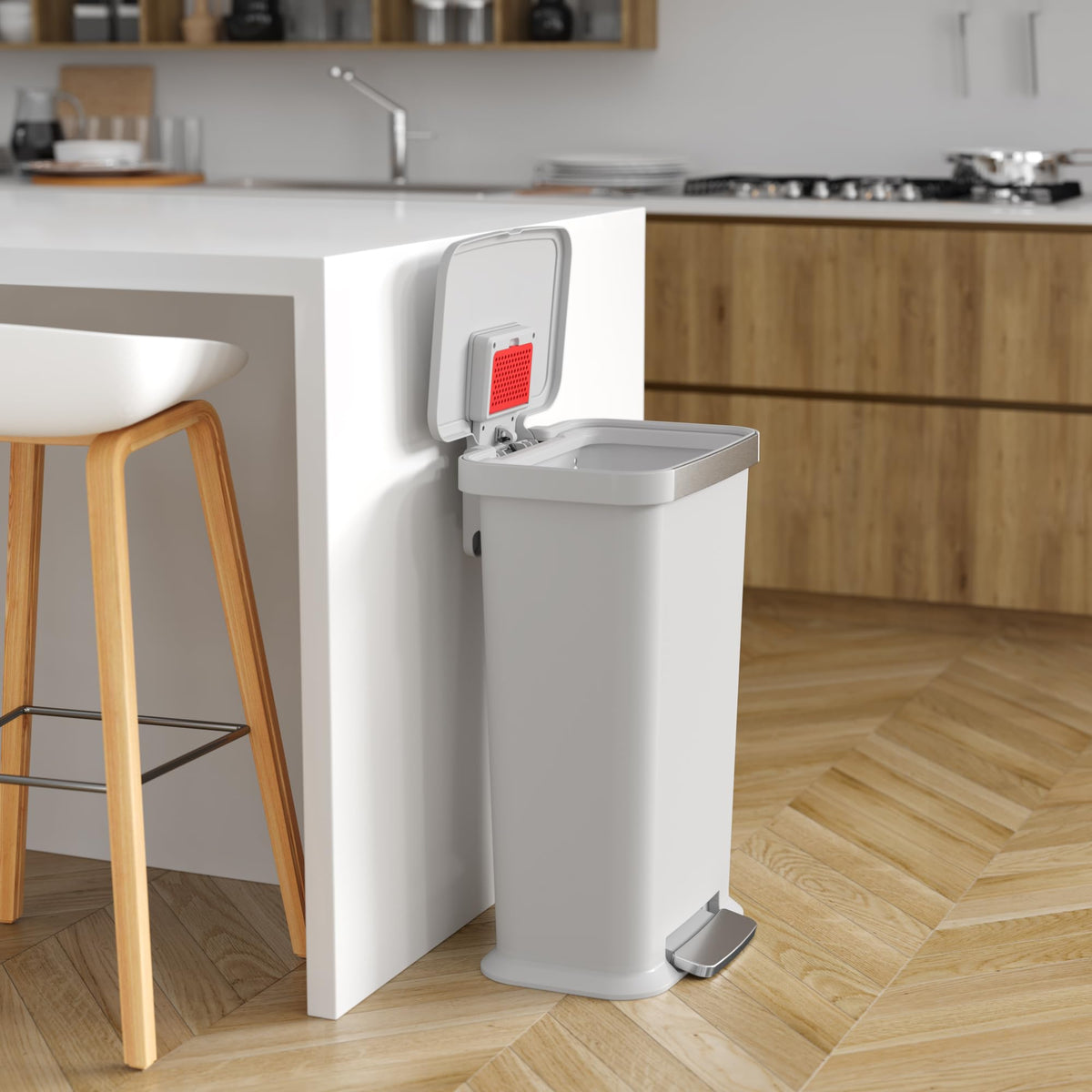 13.2 Gal Step Pedal Kitchen Trash Can with Odor Filter, White Plastic P55217