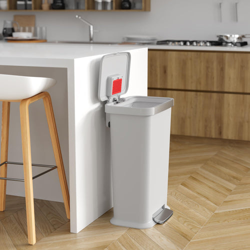 13.2 Gal Step Pedal Kitchen Trash Can with Odor Filter, White Plastic P55217