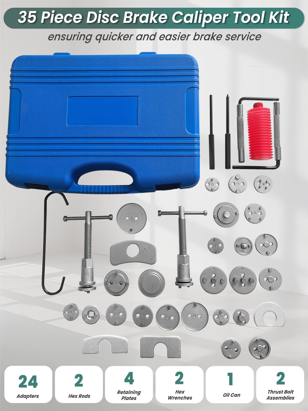 Brake Caliper Compression Tool 36 Piece Disc Brake Caliper Tool Kit with 24 Adapters Y71302