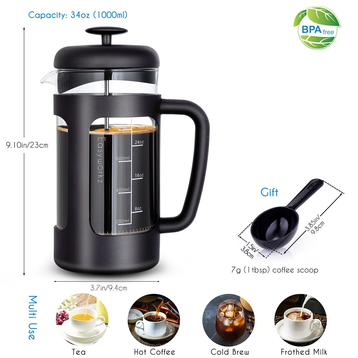 34 oz Stainless Steel French Press and Creamer Sugar Bowl Set X6410