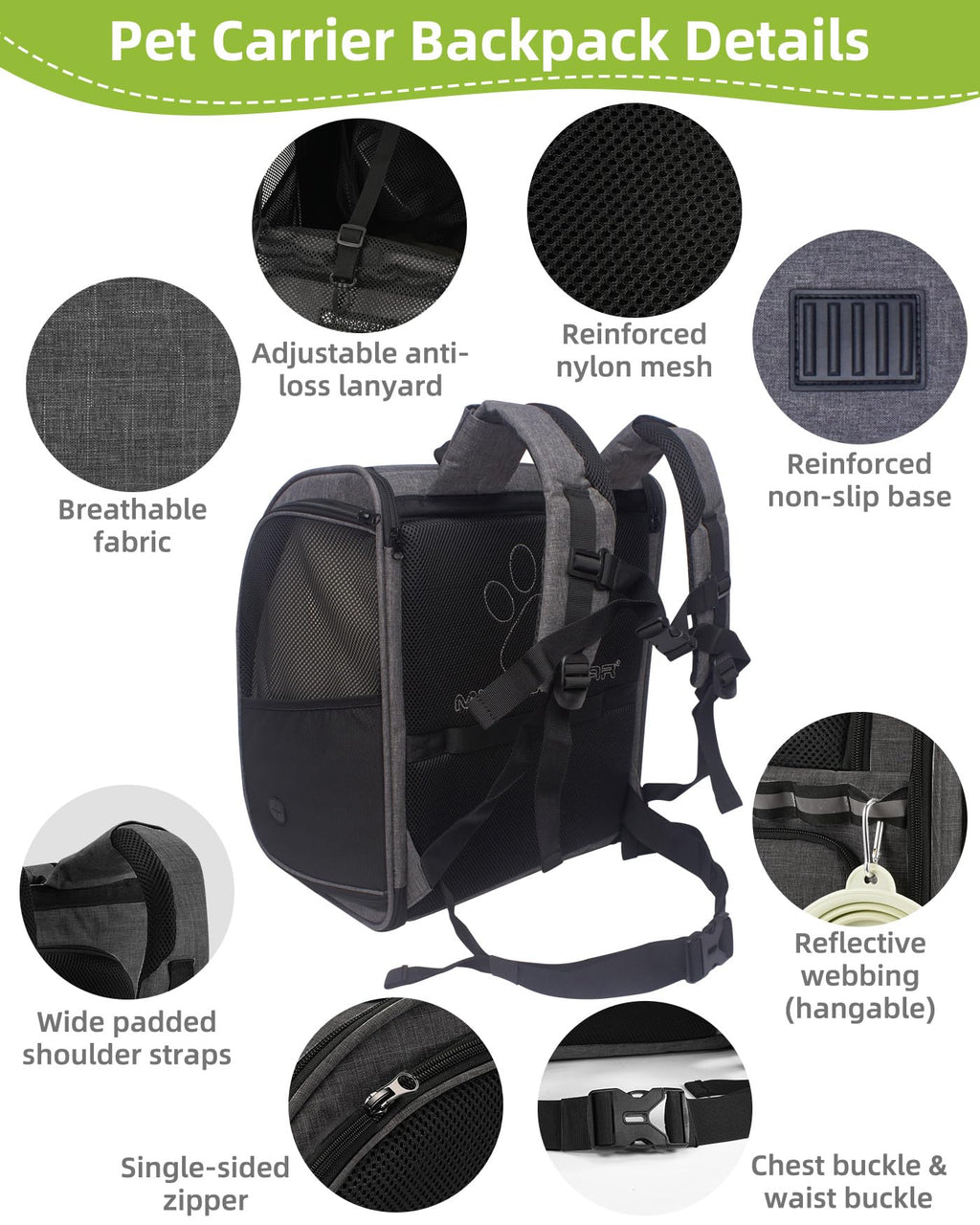 Dark Grey Breathable Mesh Cat Backpack Carrier R531764