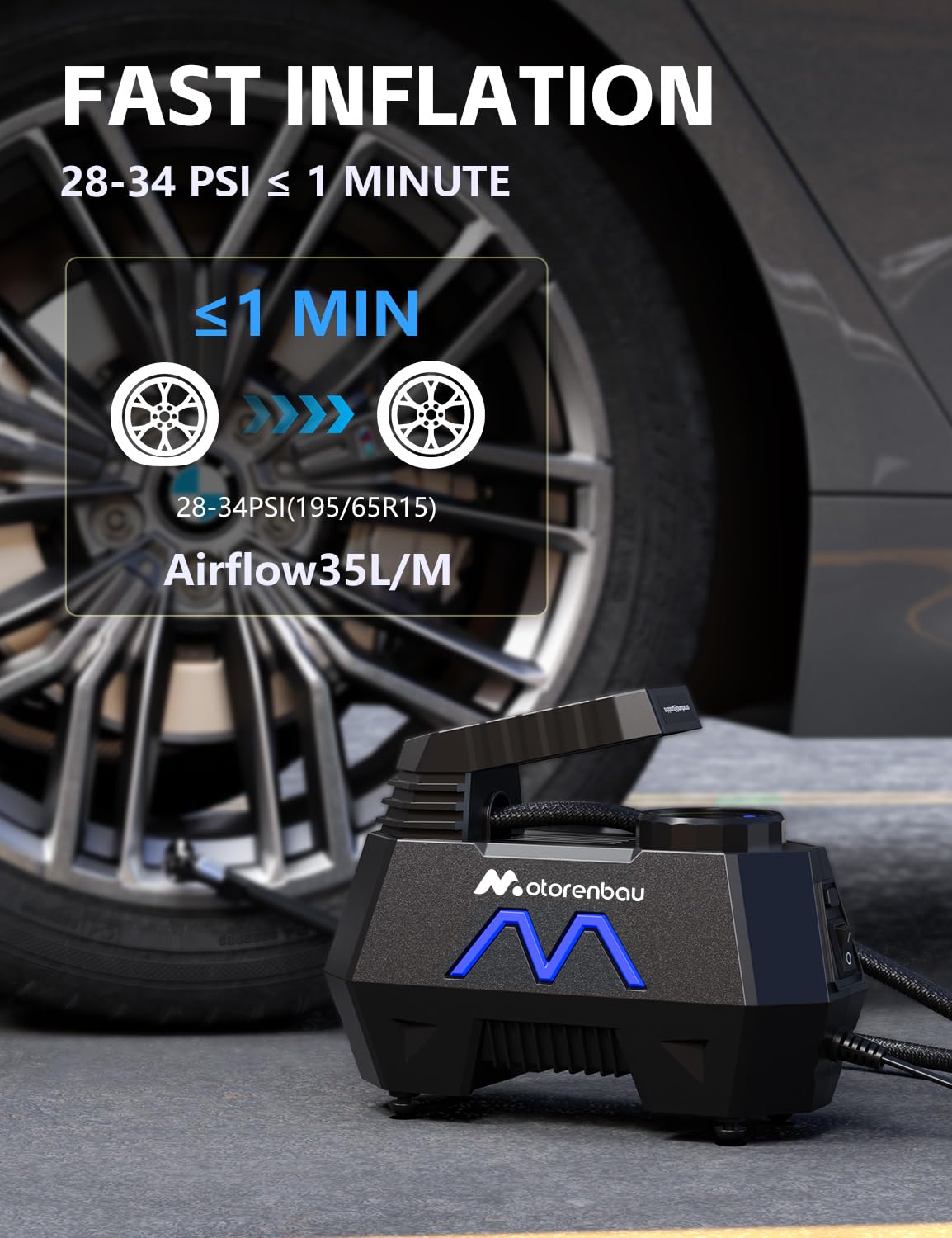 Portable Air Compressor 150PSI 12V DC with Digital Pressure Gauge and LED Light D8587