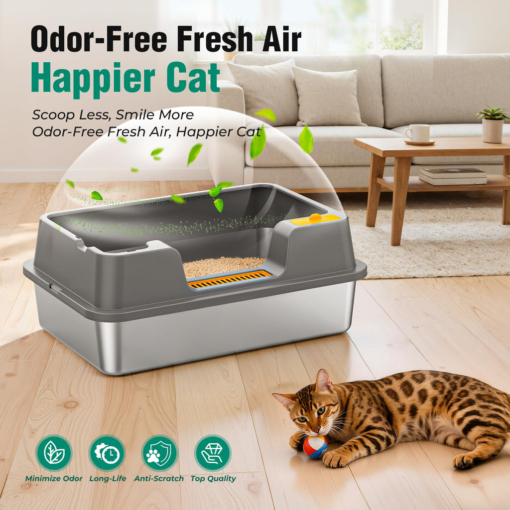 Extra Large Stainless Steel Litter Box with High Sides Q627474