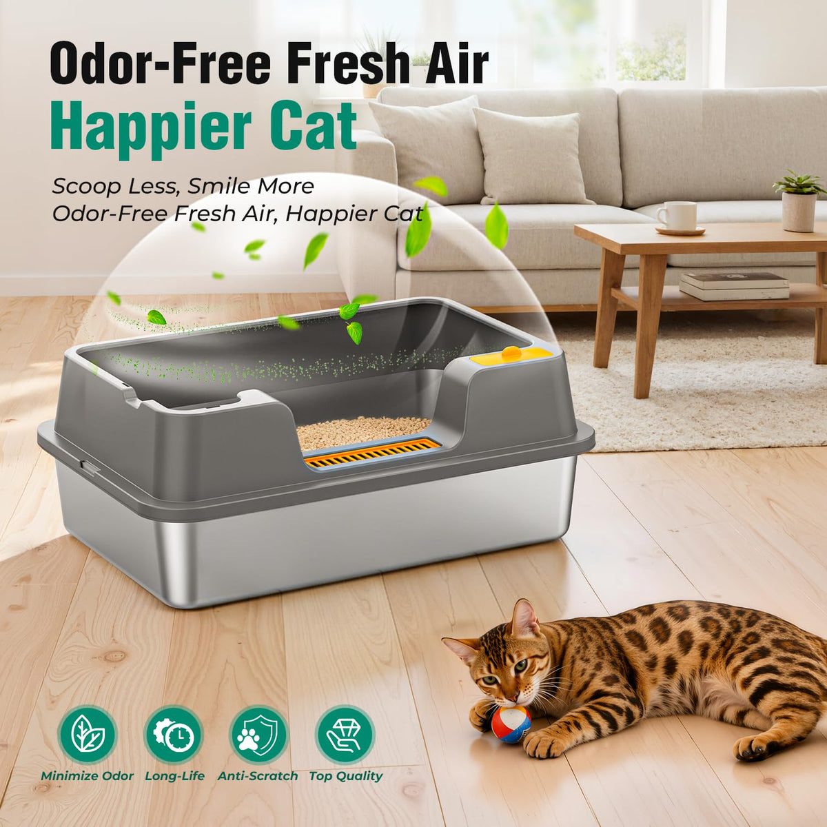 Extra Large Stainless Steel Litter Box with High Sides Q627474
