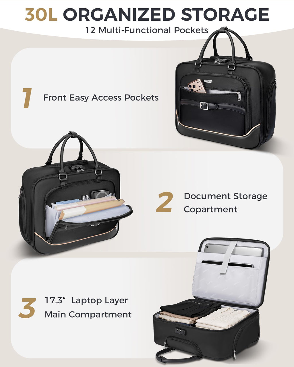 Black 17.3 In Rolling Laptop Bag with Wheels V984725