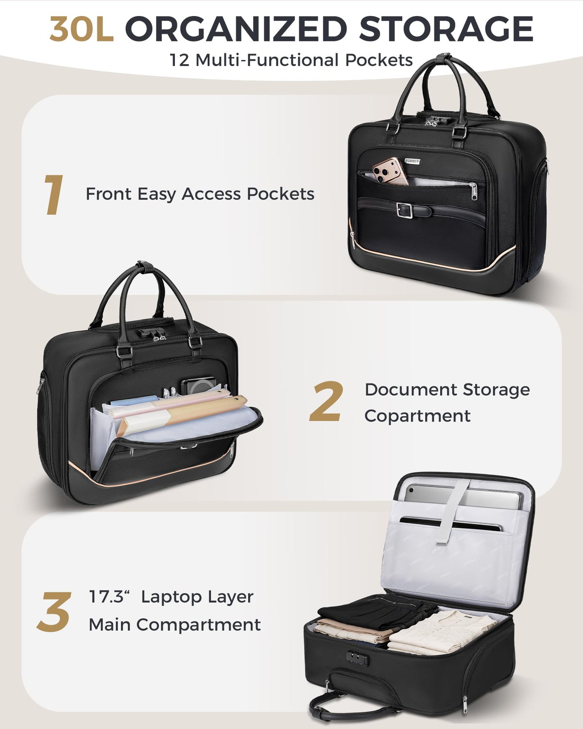Black 17.3 In Rolling Laptop Bag with Wheels V984725