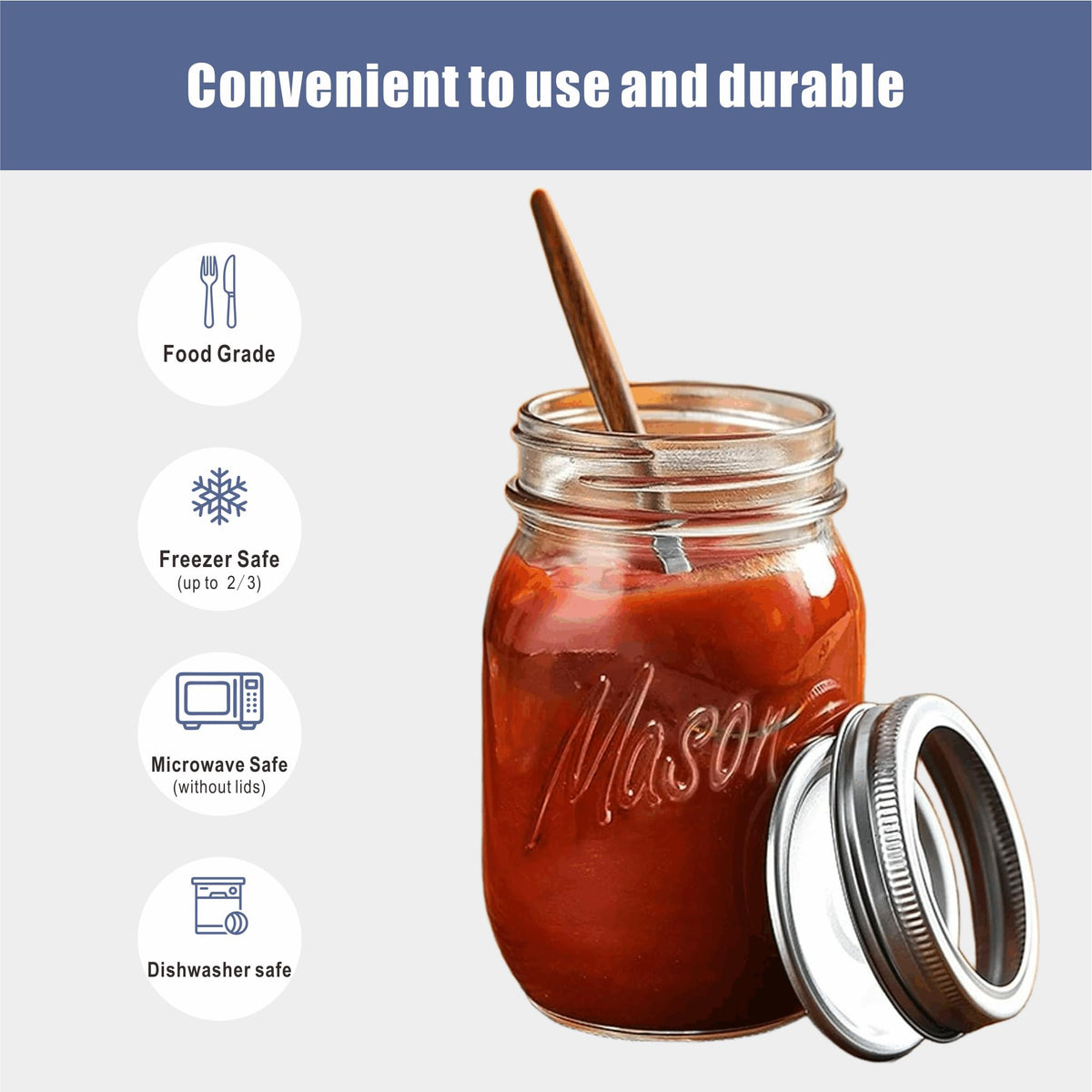 16 oz 6-Pack Regular Mouth Glass Mason Jars with Airtight Lids V84667