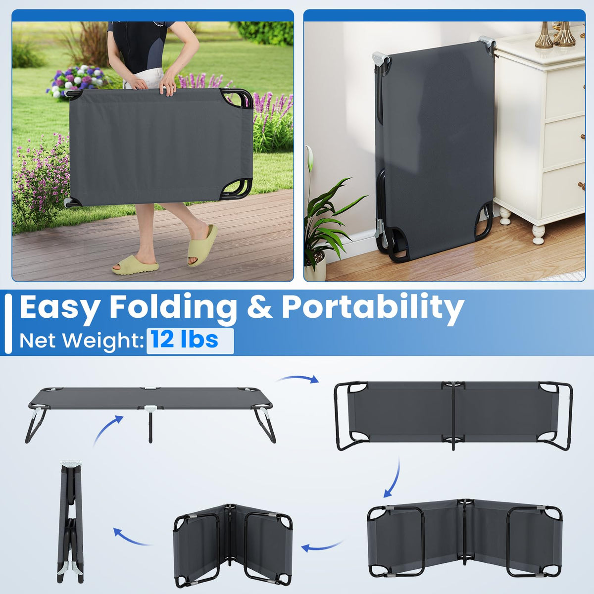 Folding Camping Cot Portable Ultralight Compact Sleeping Cot Bed Oxford Fabric I3911