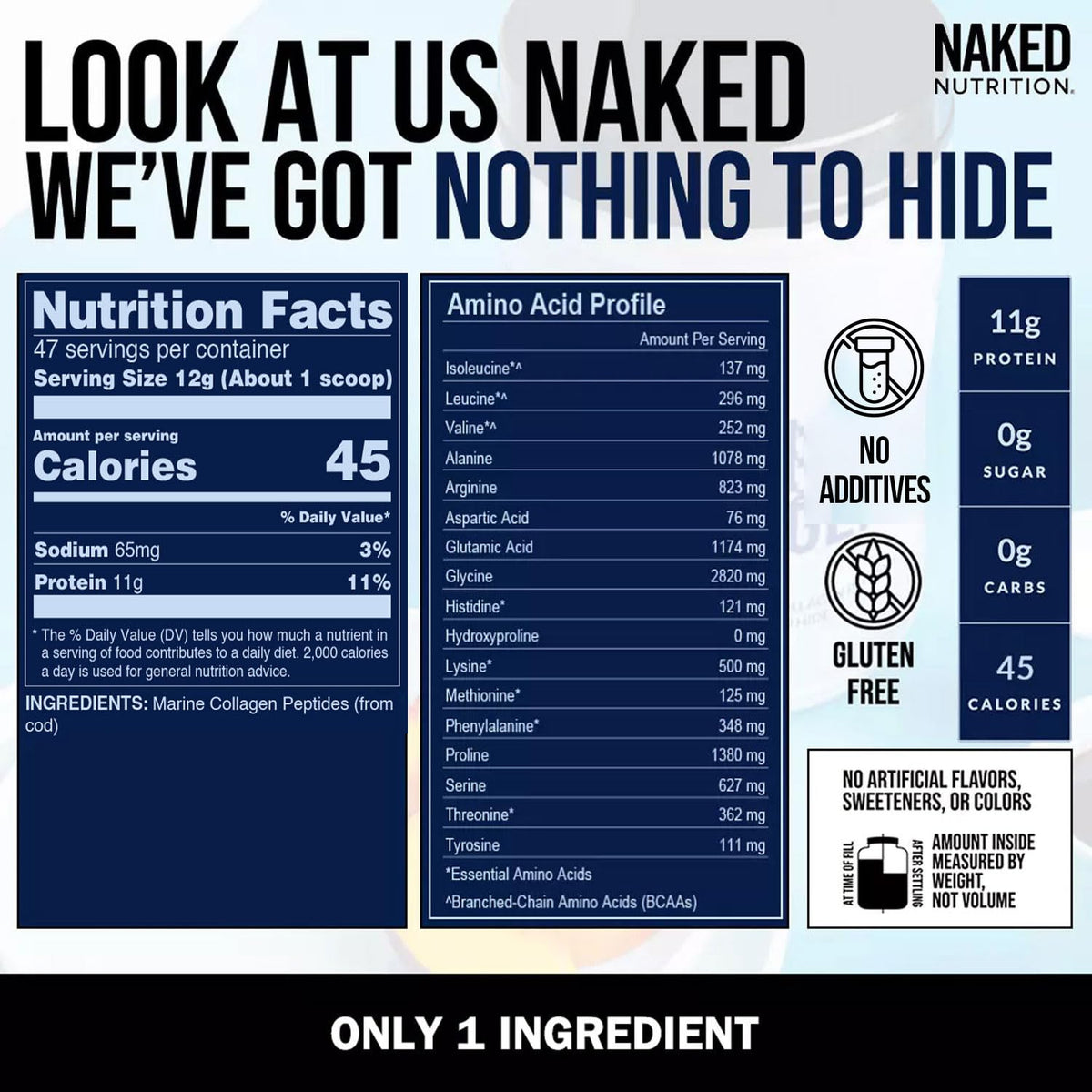 Unflavored Marine Collagen Peptides Protein Powder 47 Servings R996
