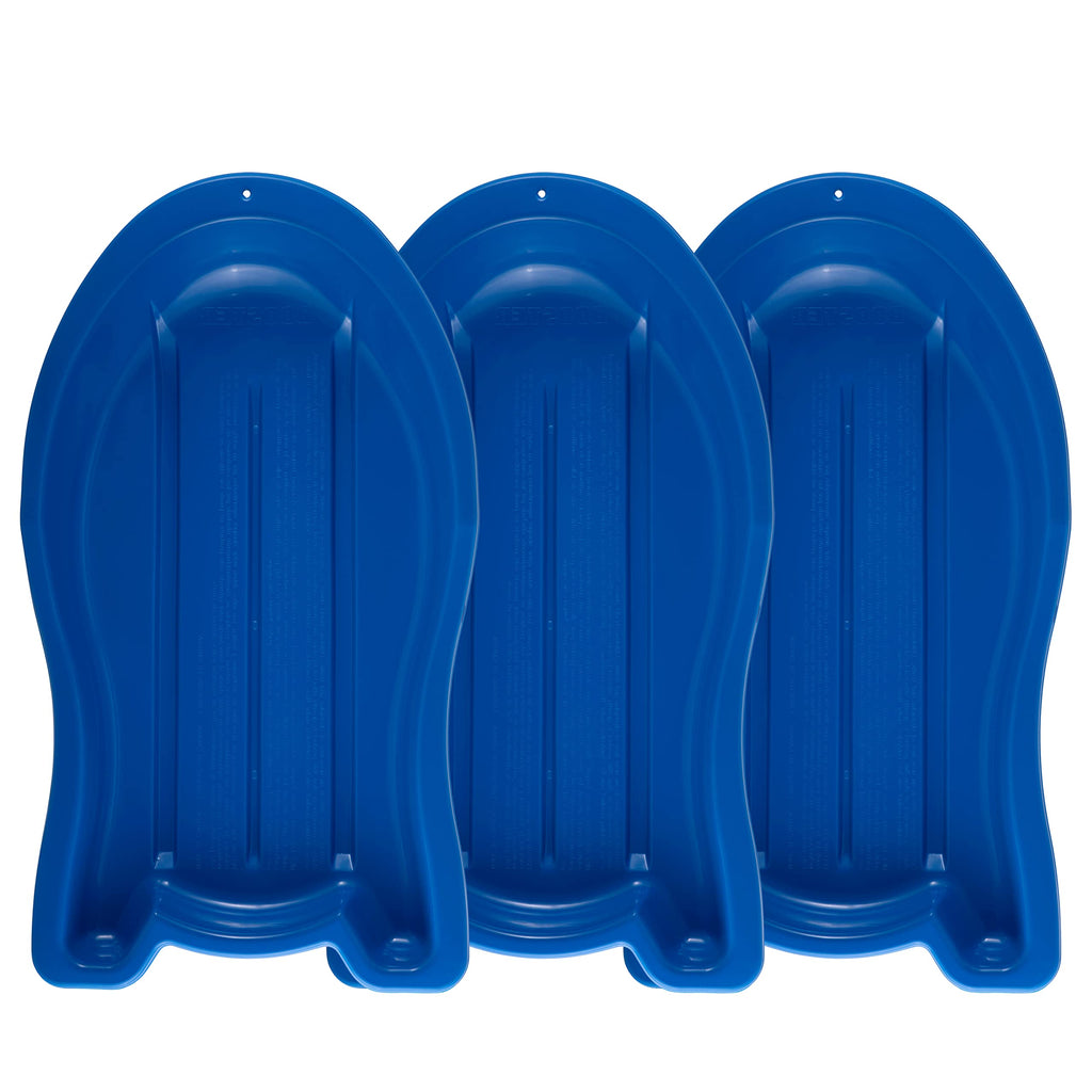 3 Pack Plastic Toboggan Snow Sled with Pull Ropes and Handles V1939