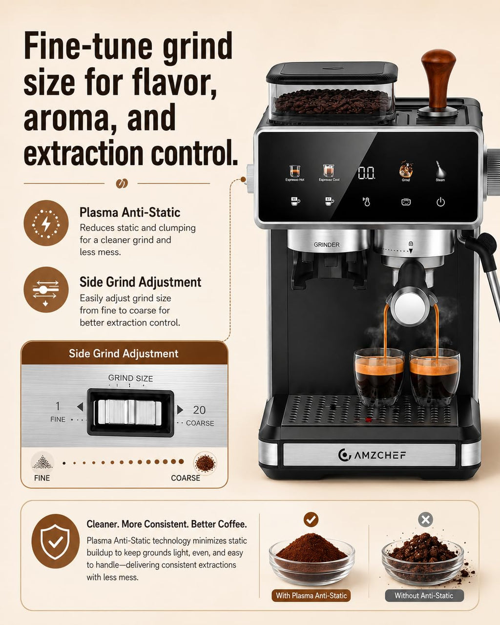 Black 20 Bar Espresso Machine with Grinder B575