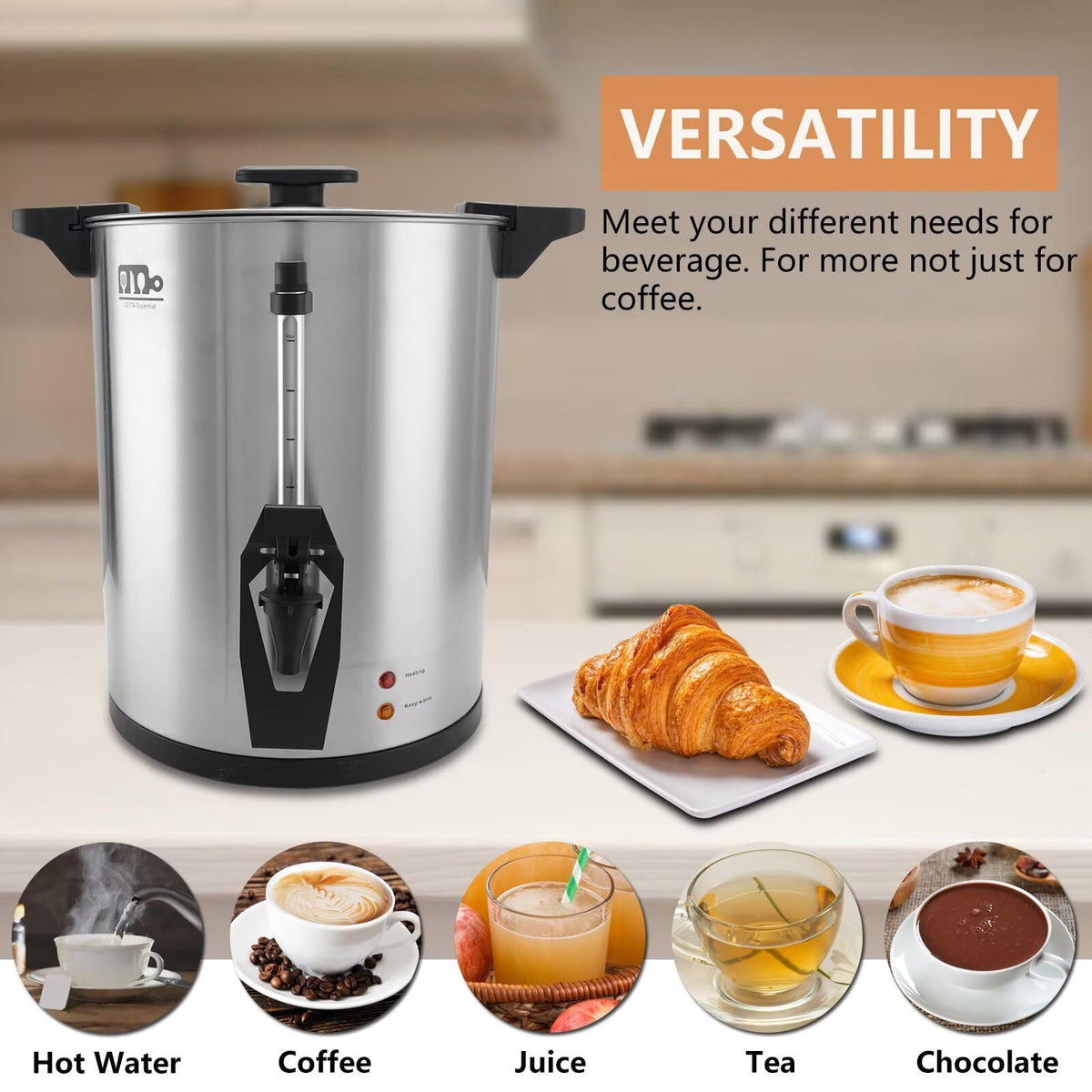 45 Cup 8L Commercial Coffee Urn 950W Hot Beverage Dispenser with Double Faucet I374511