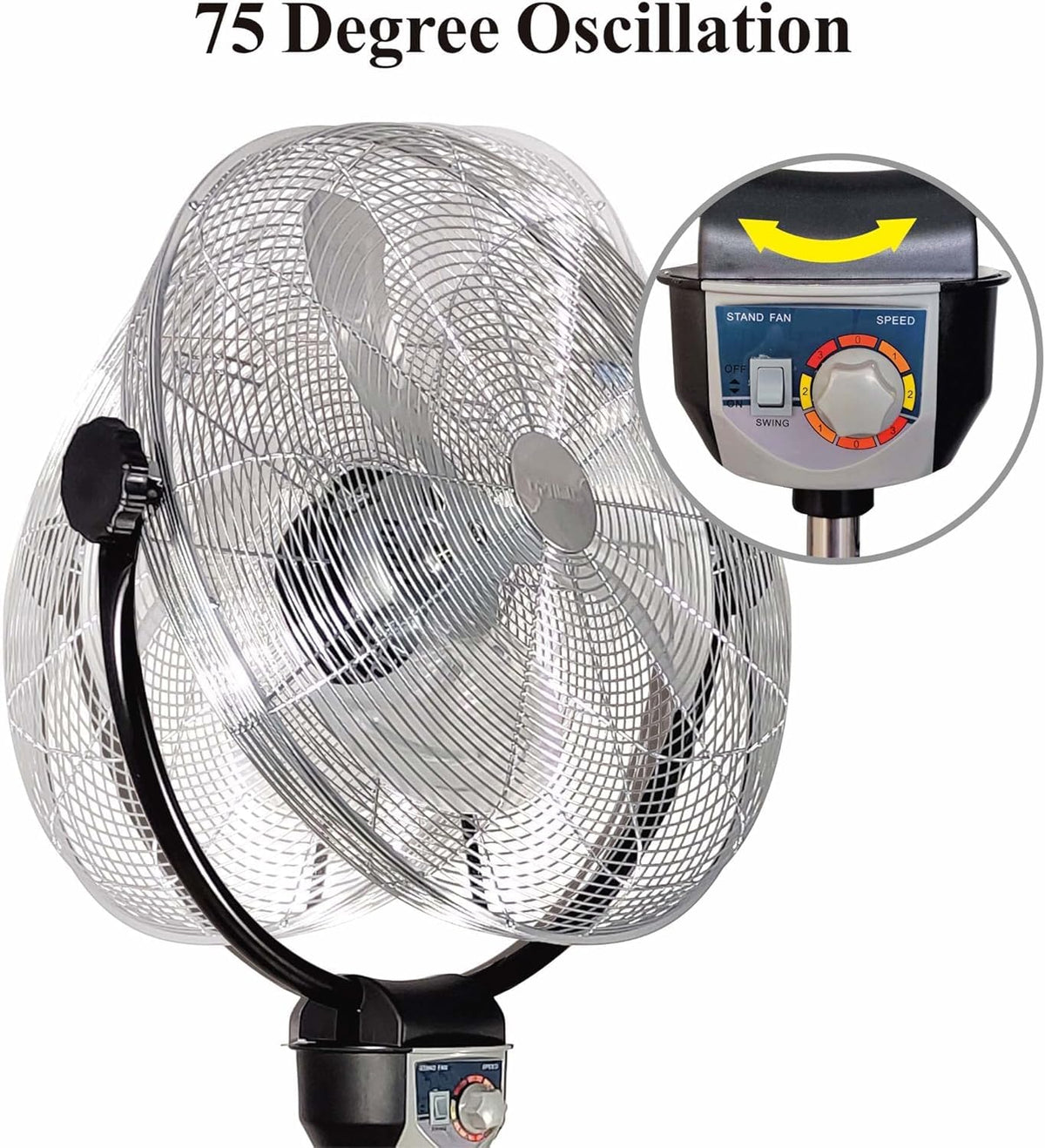 20" 3-Speed Metal Oscillating Stand Fan with Chrome Grill R658