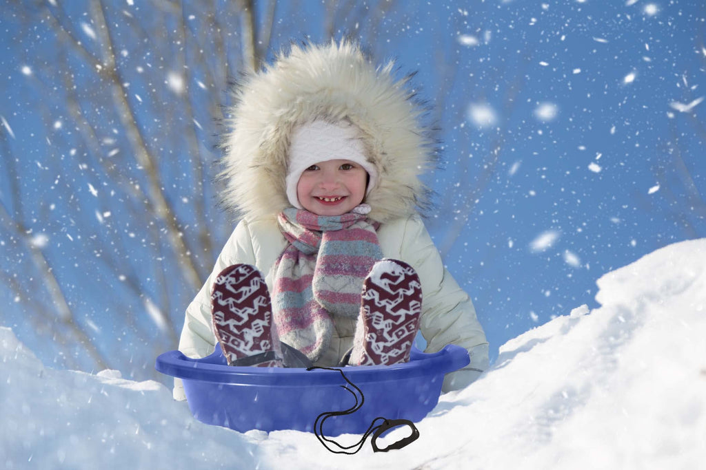 3 Pack Plastic Toboggan Snow Sled with Pull Ropes and Handles V1939