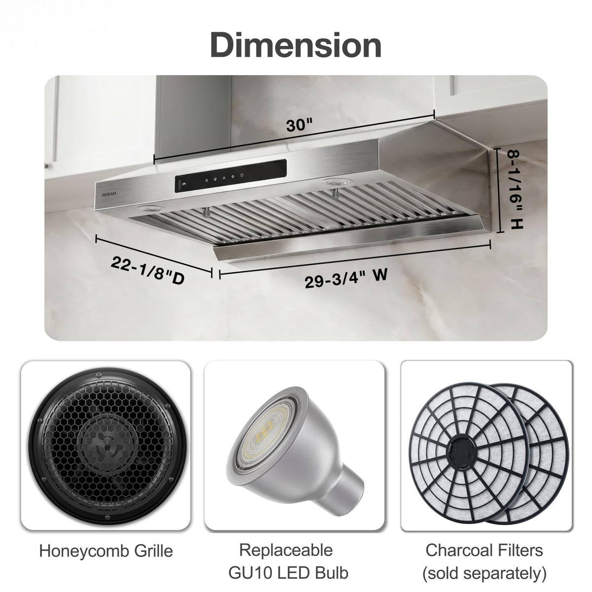 30 Inch 1000 CFM Under Cabinet Ducted Stainless Steel Range Hood C75734