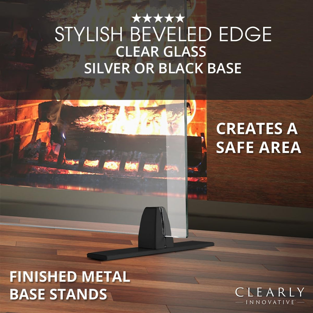 Tempered Glass Fireplace Screen, 33" x 46", Black Base D809849