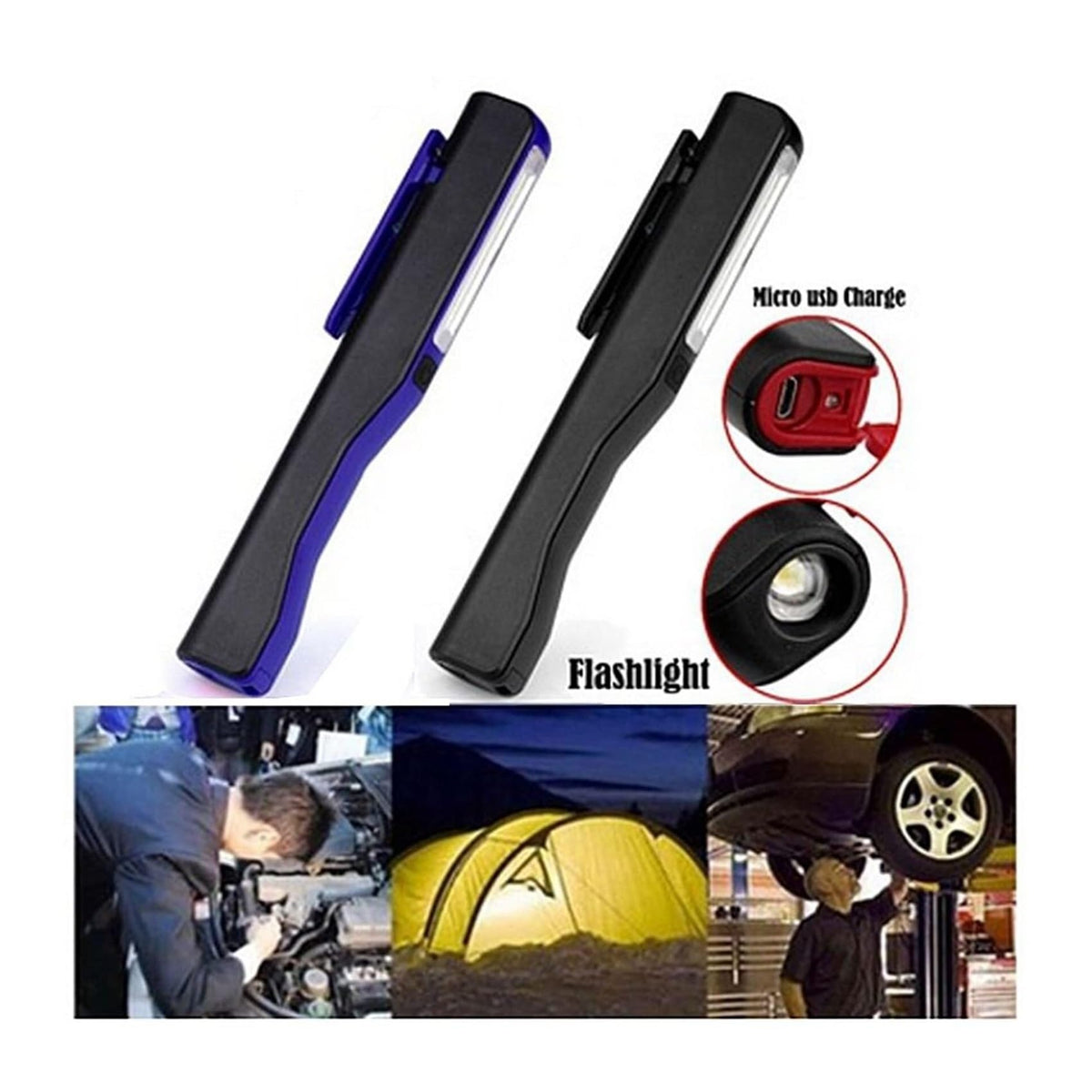 2-Pack Rechargeable LED COB Work Light 240LM Magnetic Portable Lamp USB Charging(Blue) V123