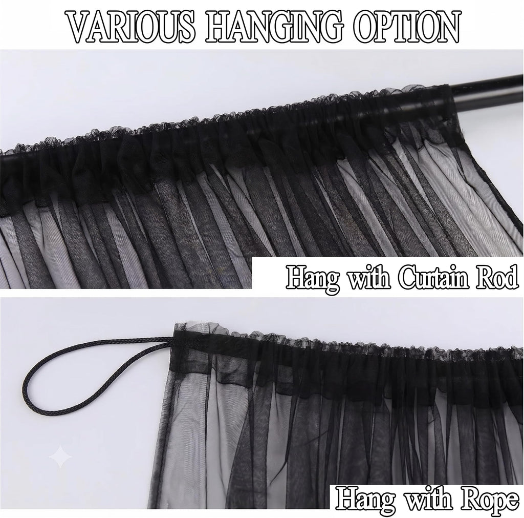 Black Mesh Mosquito Netting Curtains, 2 Panels M248