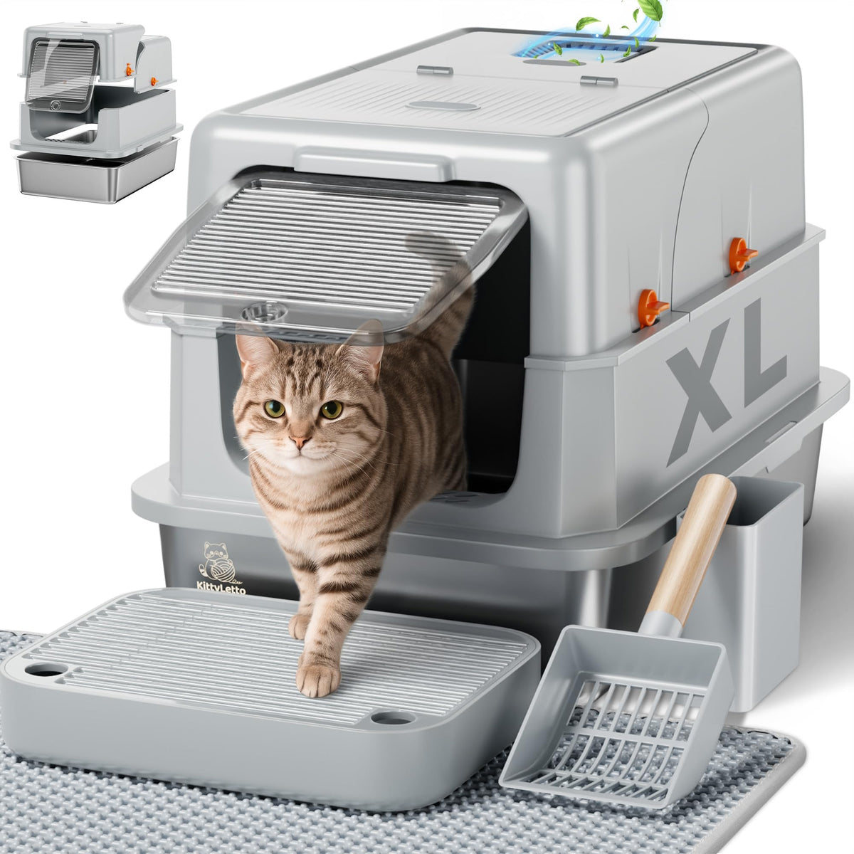 XL Stainless Steel Enclosed Litter Box with Lid W9633