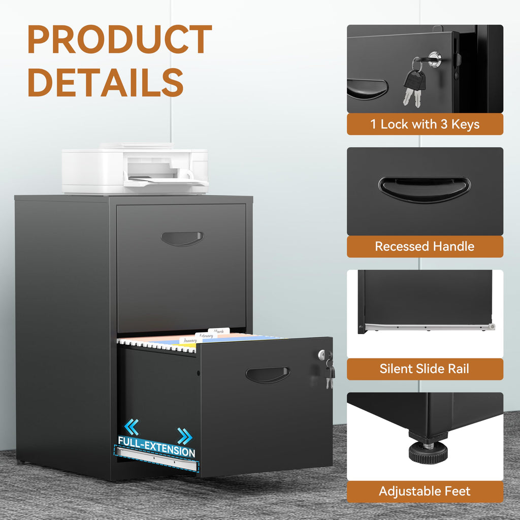 2 Drawer Metal File Cabinet with Lock I875552