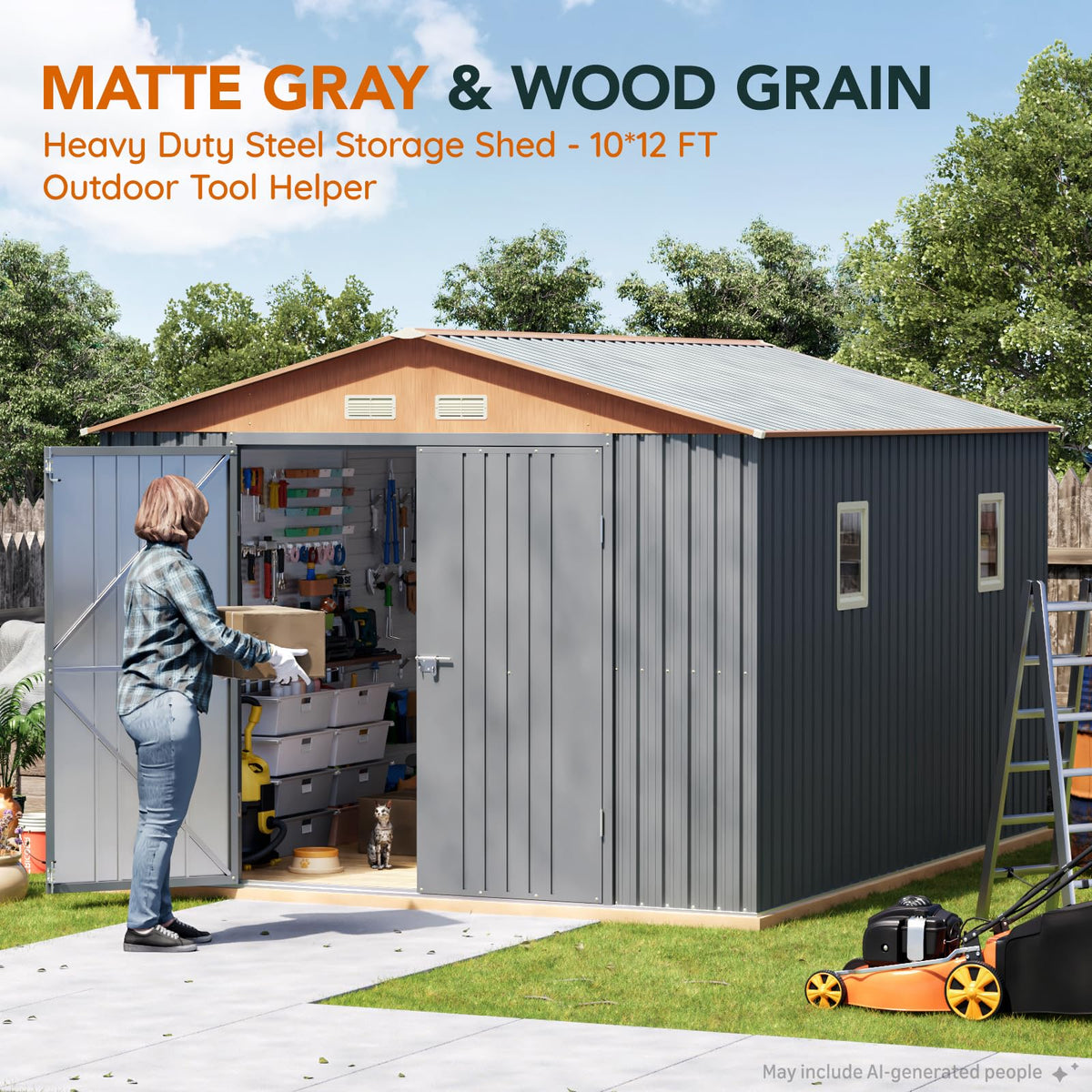 10x12x7.4FT Outdoor Storage Shed with Lockable Doors O42657