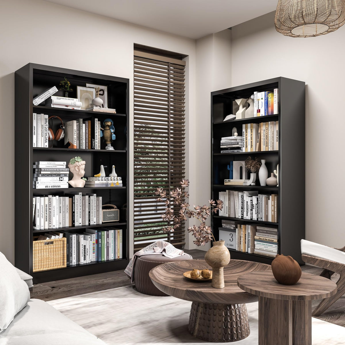 66" Tall Black Metal Bookcase with Adjustable Shelves Q1247