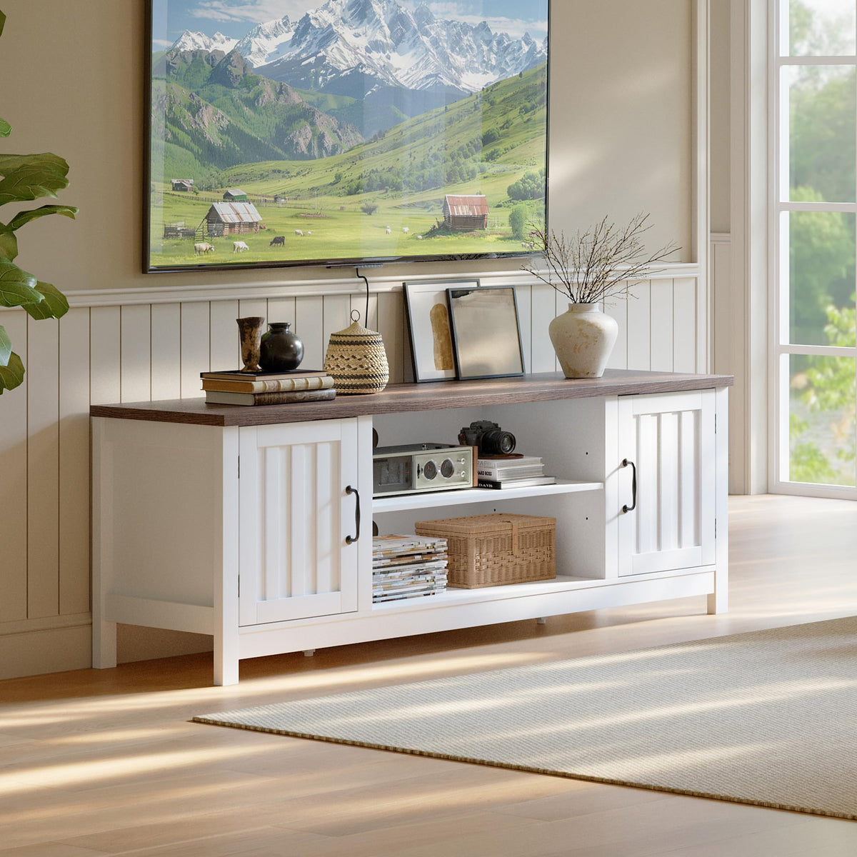 54" TV Stand with Storage Cabinet and Open Shelves F404451